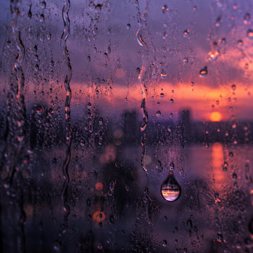 Daydream rain, a slow music sound in the Wake & Wind app: raindrops on a window at sunset