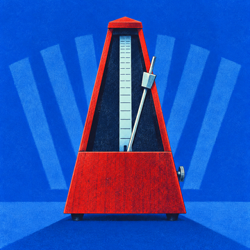 Even tempo, a desk music sound in the Wake & Wind app: a red metronome on blue