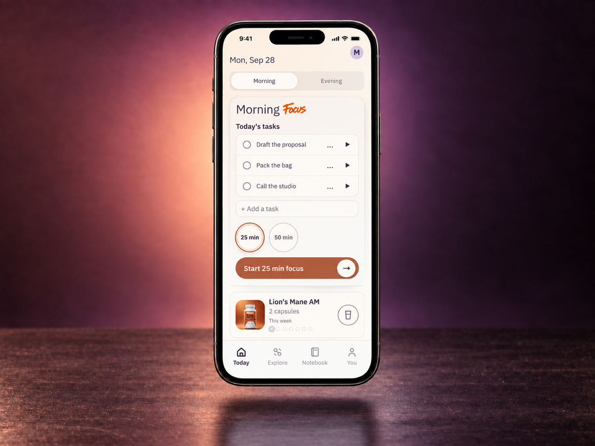 The Wake & Wind app open in a phone browser on the Morning Focus screen